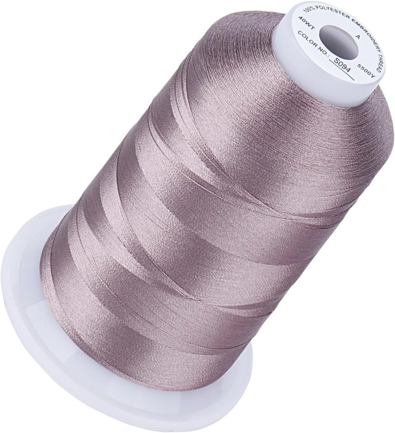 simthread 5500Yds Embroidery Thread, 5000M High-Yardage 40WT 100% Polyester Thread – 170+ Vivid Colors, High-Speed Rated – Compatible with Brother, Singer, Janome & More - Silver Gray S094 - Image 1